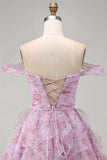 Robe courte de retour à la maison Lilas décollée, ligne A, volant