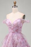 Robe courte de retour à la maison Lilas décollée, ligne A, volant