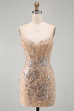 Robe bodycon bodycon au Bodycoming en champagne sans bretelles à sequins
