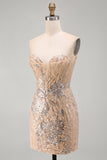 Robe bodycon bodycon au Bodycoming en champagne sans bretelles à sequins