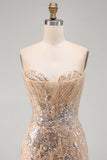Robe bodycon bodycon au Bodycoming en champagne sans bretelles à sequins