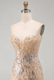 Robe bodycon bodycon au Bodycoming en champagne sans bretelles à sequins