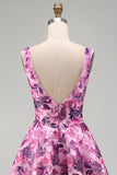 Corset court de rentrée à la maison en fuchsia fleur à volants à volants