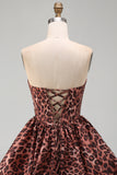 Sweetheart Leopard Leopard Corset A-Line Ourlet à la Bulle Robe de la Rentrée avec lacet dans le dos
