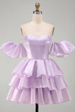 Robe courte de rentrée à la maison à la maison, ligne lilas dénudée, à volants et lacette,