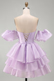 Robe courte de rentrée à la maison à la maison, ligne lilas dénudée, à volants et lacette,