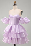 Robe courte de rentrée à la maison à la maison, ligne lilas dénudée, à volants et lacette,