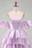 Robe courte de rentrée à la maison à la maison, ligne lilas dénudée, à volants et lacette,