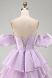 Robe courte de rentrée à la maison à la maison, ligne lilas dénudée, à volants et lacette,