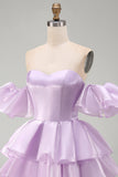Robe courte de rentrée à la maison à la maison, ligne lilas dénudée, à volants et lacette,