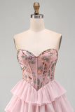 Robe de rentrée à la maison à volants à la taille basque rose rose en cœur de cœur