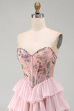 Robe de rentrée à la maison à volants à la taille basque rose rose en cœur de cœur