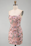 Robe courte de rentrée courte à la maison avec broderie florale rose en lace collante