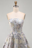 Corset sans bretelles fleur bleue à volants Jacquard Lacet arrière robe de retour