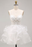 Corset blanc transparent ligne A, dentelle fleurie, dans le dos, robe courte de rentrée à la maison avec volants