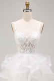 Corset blanc transparent ligne A, dentelle fleurie, dans le dos, robe courte de rentrée à la maison avec volants