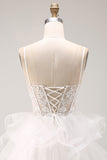 Corset blanc transparent ligne A, dentelle fleurie, dans le dos, robe courte de rentrée à la maison avec volants