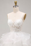 Corset blanc transparent ligne A, dentelle fleurie, dans le dos, robe courte de rentrée à la maison avec volants