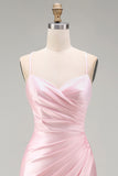 Robe de bal longue satin rose sirène à fête