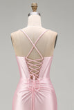 Robe de bal longue satin rose sirène à fête