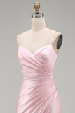 Robe de bal longue satin rose sirène à fête
