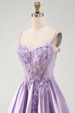 Corset A-Line Lilas transparent 3D avec fleurs perlées et robe courte de rentrée avec volants