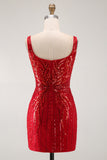 Robe courte de la rentrée courte en style Cortegeau Bordeaux Bodycon Sequins à col carré