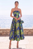 Robe Midi Jacquard sans bretelles en fleur rose
