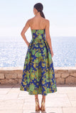 Robe Midi Jacquard sans bretelles en fleur rose
