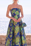 Robe Midi Jacquard sans bretelles en fleur rose