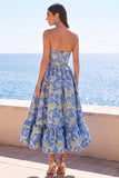 Robe fleurie Midi Jacquard A-Line Strap-short vert foncé avec volants