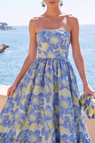 Robe fleurie Midi Jacquard A-Line Strap-short vert foncé avec volants