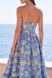 Robe fleurie Midi Jacquard A-Line Strap-short vert foncé avec volants