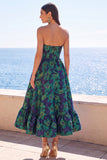 Robe fleurie Midi Jacquard A-Line Strap-short vert foncé avec volants