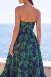 Robe fleurie Midi Jacquard A-Line Strap-short vert foncé avec volants