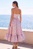 Robe fleurie Midi Jacquard A-Line Strap-short vert foncé avec volants