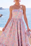 Robe fleurie Midi Jacquard A-Line Strap-short vert foncé avec volants