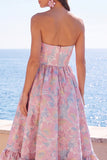 Robe fleurie Midi Jacquard A-Line Strap-short vert foncé avec volants