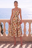Robe Midi fleur jacquard à col carré abricot