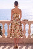 Robe Midi fleur jacquard à col carré abricot