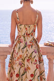 Robe Midi fleur jacquard à col carré abricot