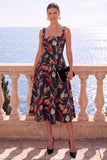 Robe Midi fleur jacquard à col carré abricot