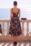Robe Midi fleur jacquard à col carré abricot