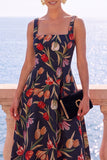 Robe Midi fleur jacquard à col carré abricot