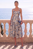 Robe Midi fleur jacquard à col carré abricot