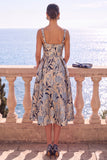 Robe Midi fleur jacquard à col carré abricot