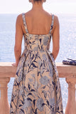 Robe Midi fleur jacquard à col carré abricot