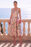 Robe Midi fleur jacquard à col carré abricot