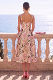 Robe Midi fleur jacquard à col carré abricot