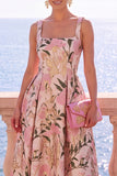 Robe Midi fleur jacquard à col carré abricot